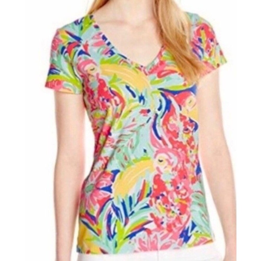 Lilly Pulitzer Size M Michelle Top V Neck Floral Multicolor